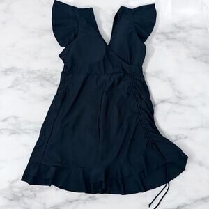 Blooming Jelly Women Black Tummy Control V-Neck Ruffle Swim Dress Size L NWT